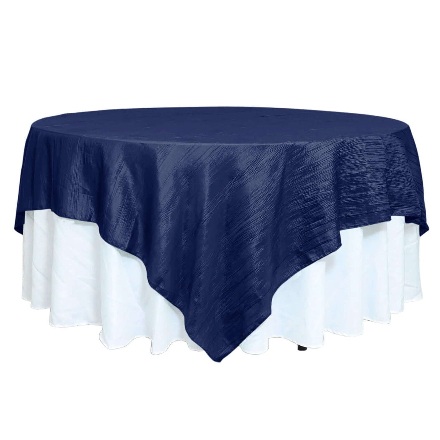 Taffeta 90"x90" Table Overlay Square Tablecloth Navy Blue - Accordion Crinkle Table Cover Pro Linens