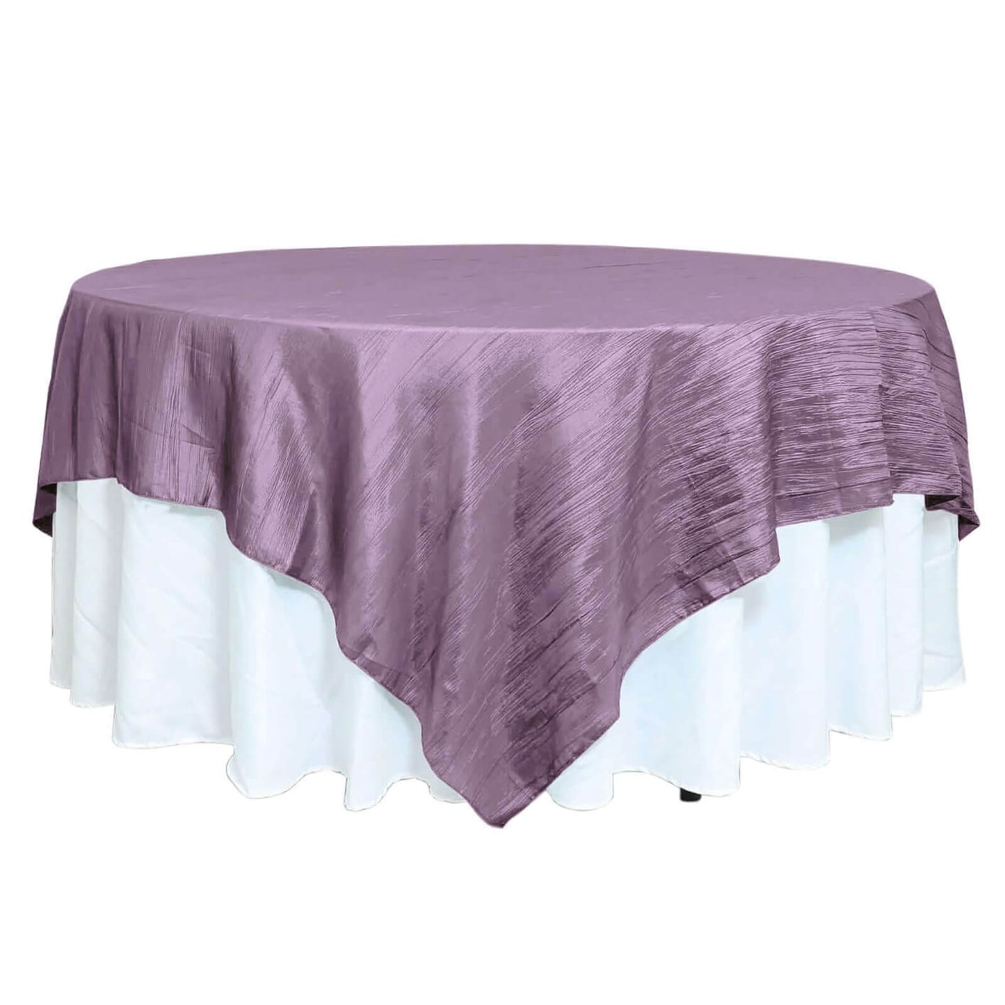 Taffeta 90"x90" Table Overlay Square Tablecloth Violet Amethyst - Accordion Crinkle Table Cover Pro Linens