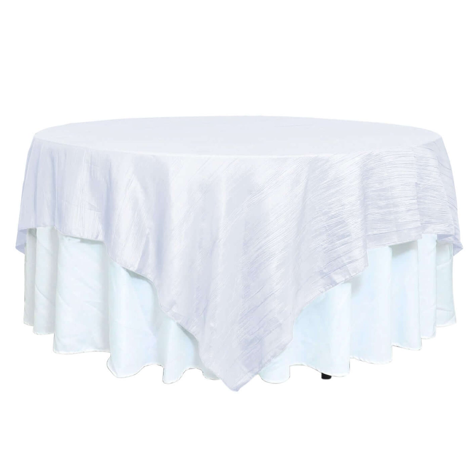 Taffeta 90"x90" Table Overlay Square Tablecloth White - Accordion Crinkle Design for Modern Celebrations Pro Linens