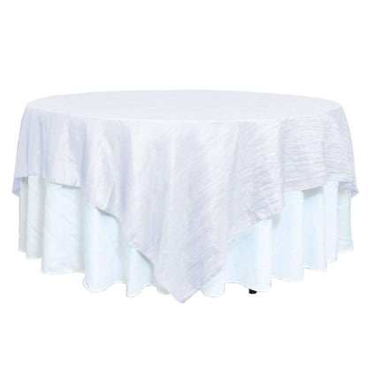 Taffeta 90"x90" Table Overlay Square Tablecloth White - Accordion Crinkle Design for Modern Celebrations Pro Linens