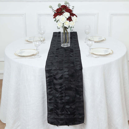 Taffeta Fabric 12"x108" Table Runner Black - 3D Leaf Petal Design Pro Linens