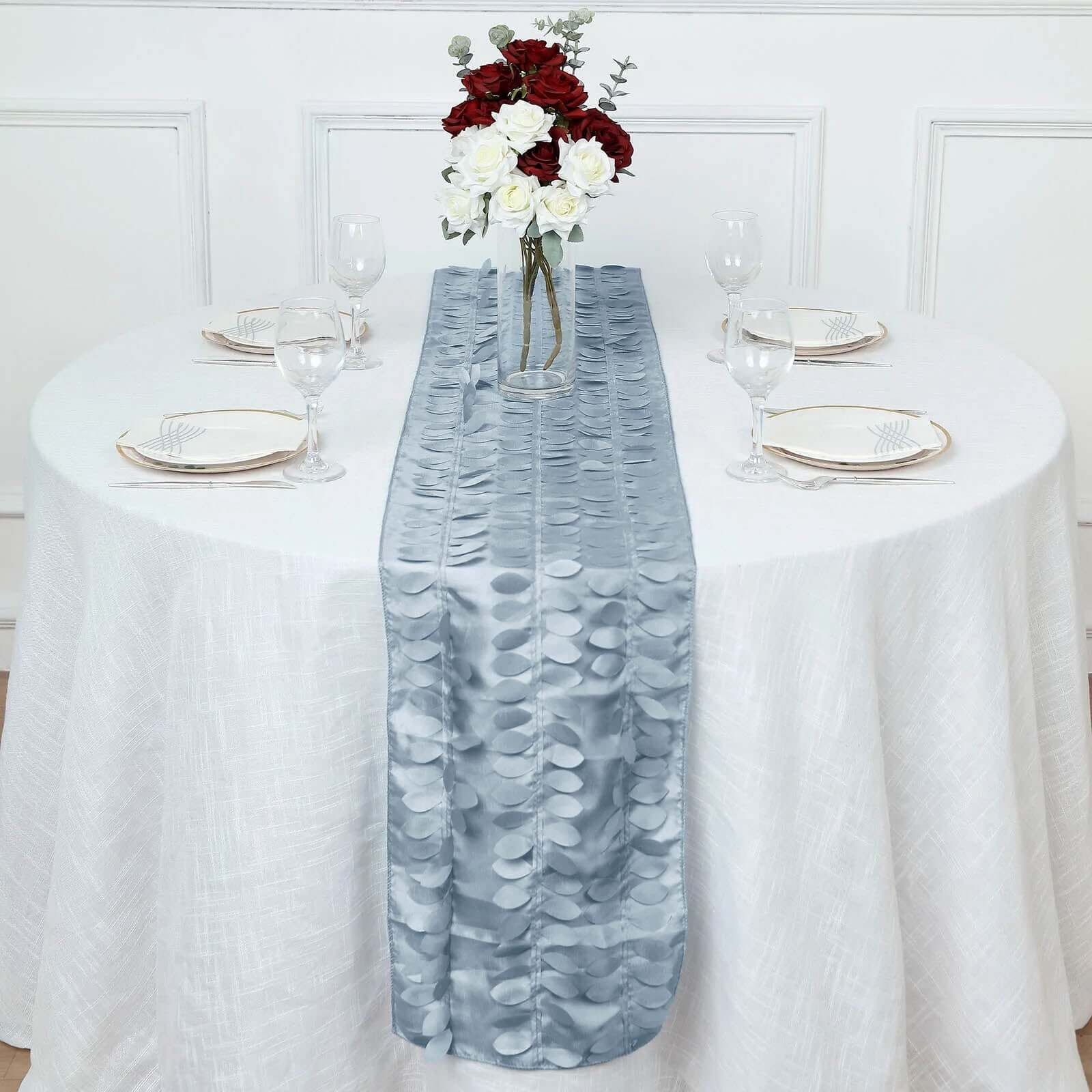 Taffeta Fabric 12"x108" Table Runner Dusty Blue - 3D Leaf Petal Design Pro Linens