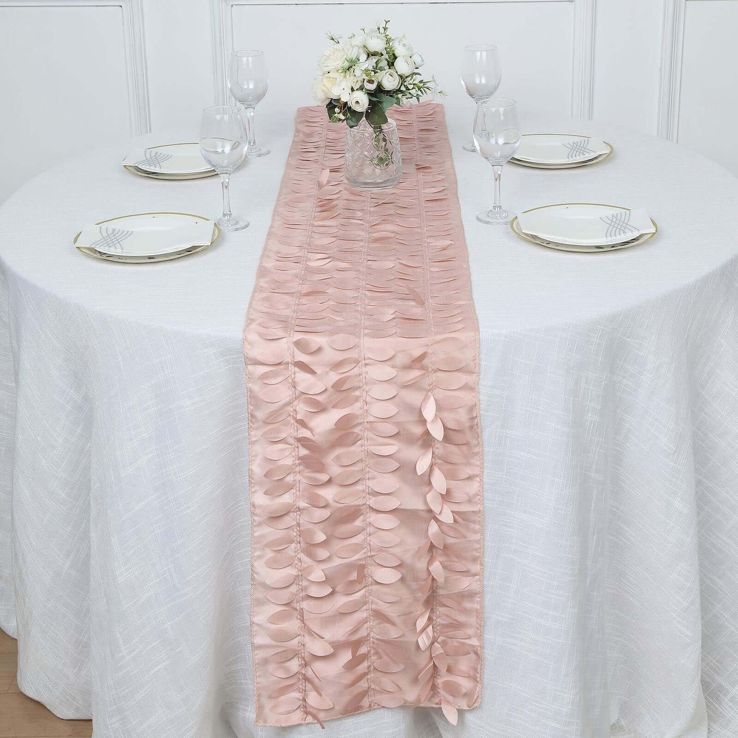 Taffeta Fabric 12"x108" Table Runner Dusty Rose - 3D Leaf Petal Design Pro Linens