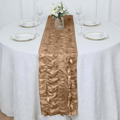 Taffeta Fabric 12"x108" Table Runner Taupe - 3D Leaf Petal Design Pro Linens