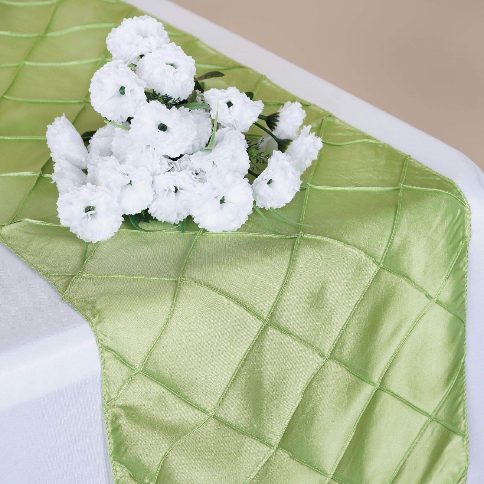 Taffeta Pintuck 12"x108" Table Runner Apple Green - Stylish & Durable Table Decor Pro Linens