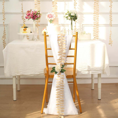 Taffeta Ribbon Sash with 4" Leaf Petal Design Champagne 50ft - Sophisticated Artificial Fabric Garland Pro Linens