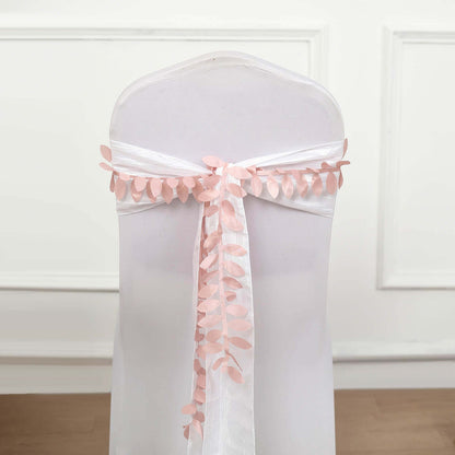 Taffeta Ribbon Sash with 4" Leaf Petal Design Dusty Rose 50ft - Sophisticated Artificial Fabric Garland Pro Linens