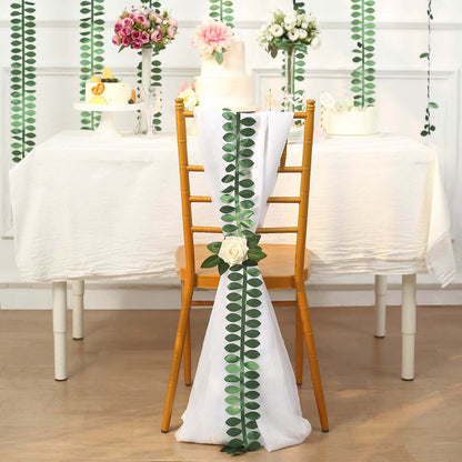 Taffeta Ribbon Sash with 4" Leaf Petal Design Green 50ft - Sophisticated Artificial Fabric Garland Pro Linens