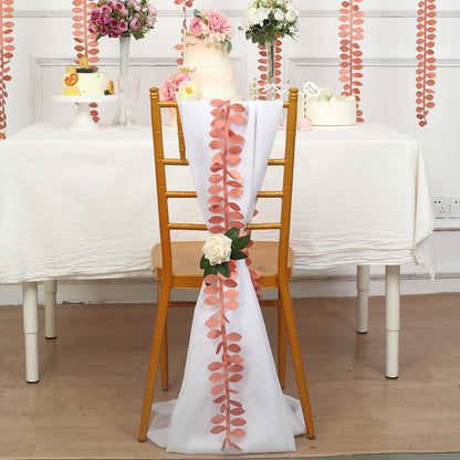 Taffeta Ribbon Sash with 4" Leaf Petal Design Terracotta (Rust) 50ft - Sophisticated Artificial Fabric Garland Pro Linens