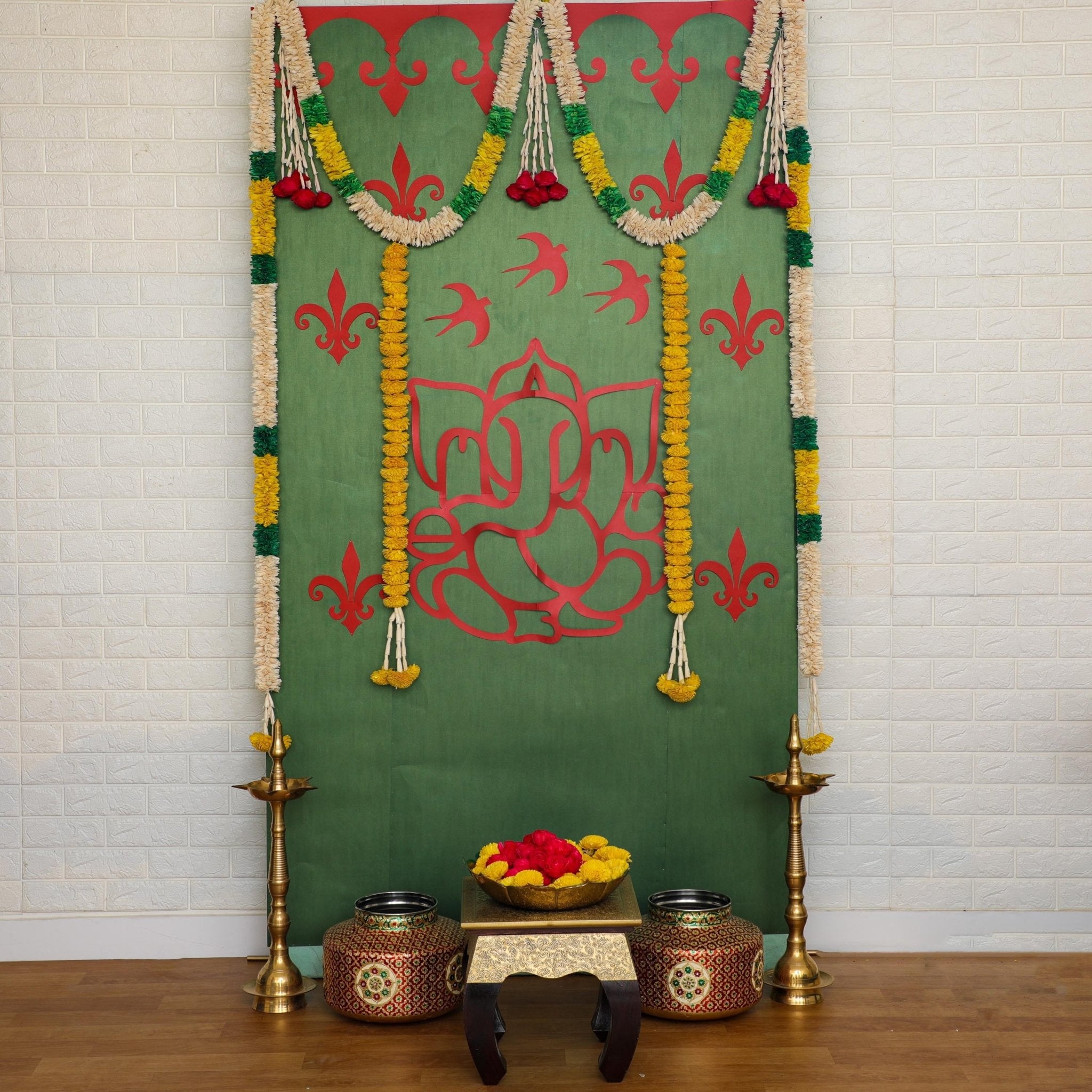 Traditional Ganesh Backdrop Kit - Green Kit PRO Indian