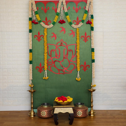 Traditional Ganesh Backdrop Kit - Green Kit PRO Indian