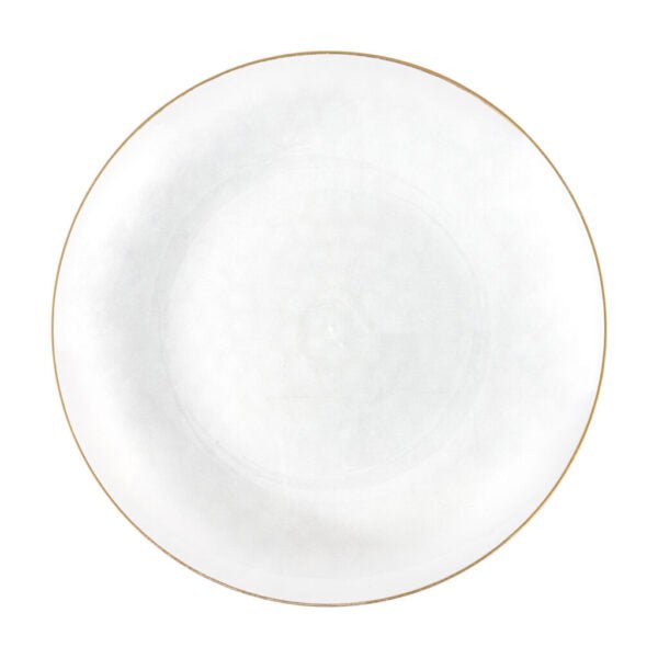 Transparent White and Gold Round Hammered Plastic Plates - Organic Hammered Plate Pro Linens