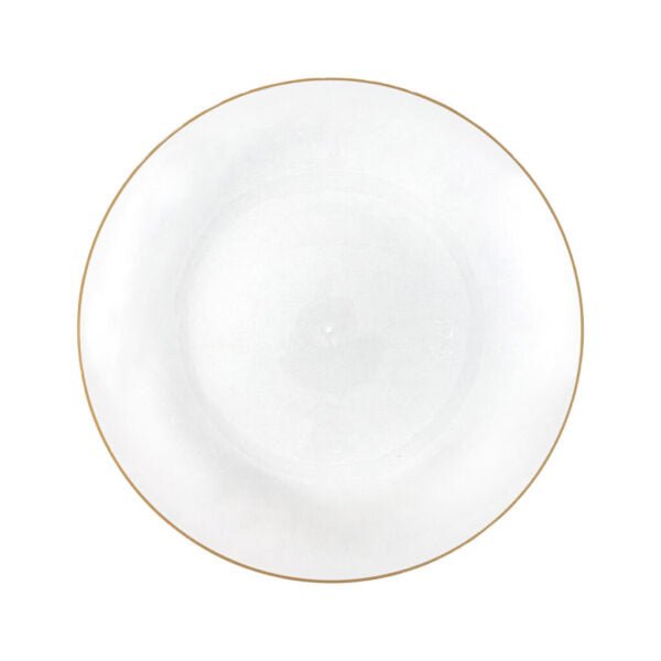 Transparent White and Gold Round Hammered Plastic Plates - Organic Hammered Plate Pro Linens