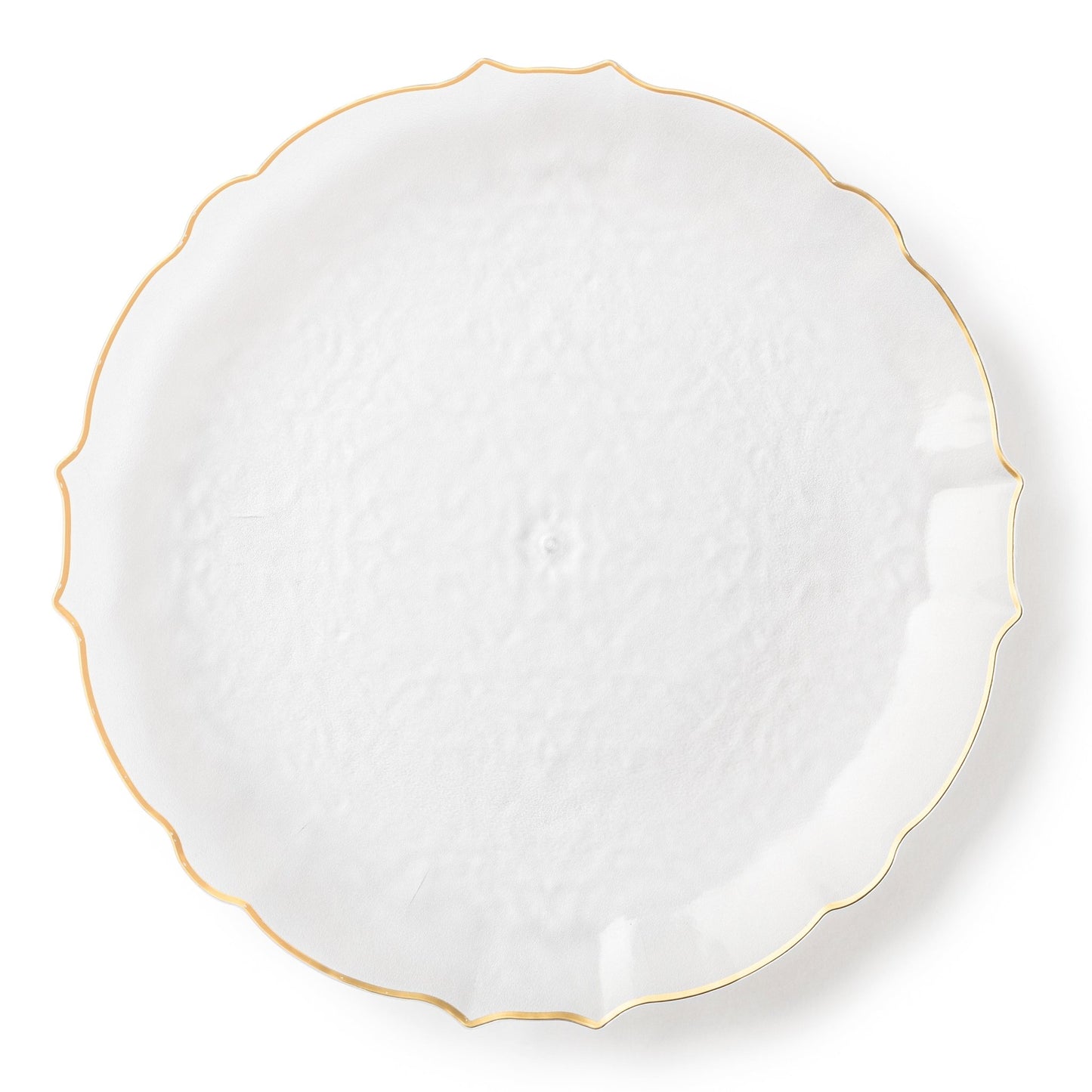 Transparent White and Gold Round Plastic Plates 10 Count - Luxe Plate Pro Linens