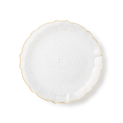 Transparent White and Gold Round Plastic Plates 10 Count - Luxe Plate Pro Linens