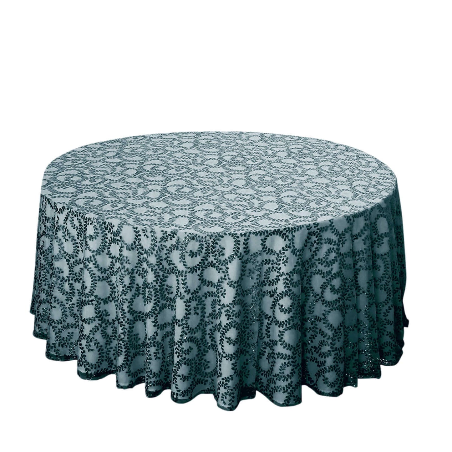 Tulle 120" Round Tablecloth Hunter Emerald Green - Seamless Sequin Leaf Embroidered Table Cover - Pro Linens