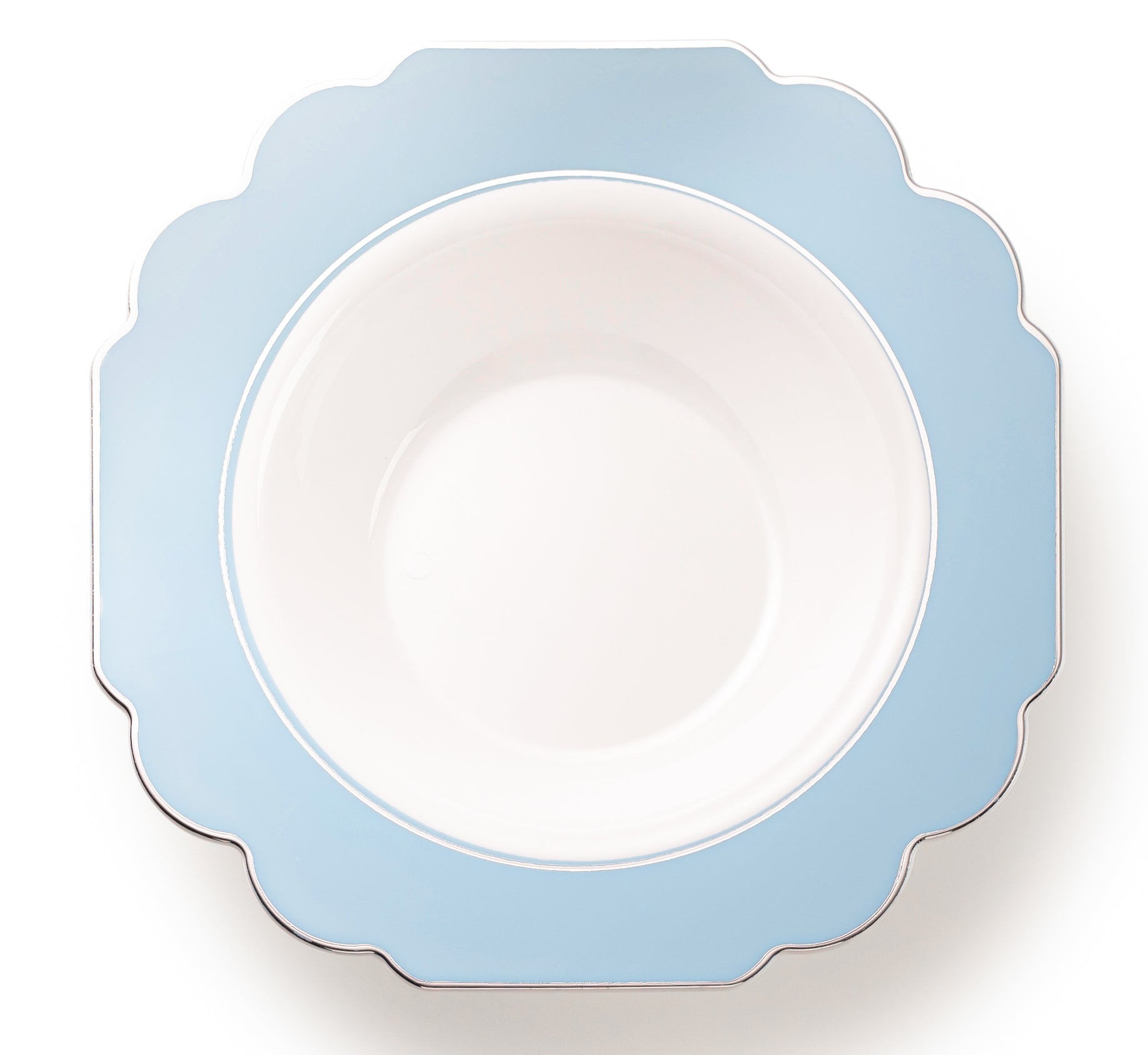 Turquoise and Silver Rim Plastic Plates 10 Pack - Grand Plate Pro Linens