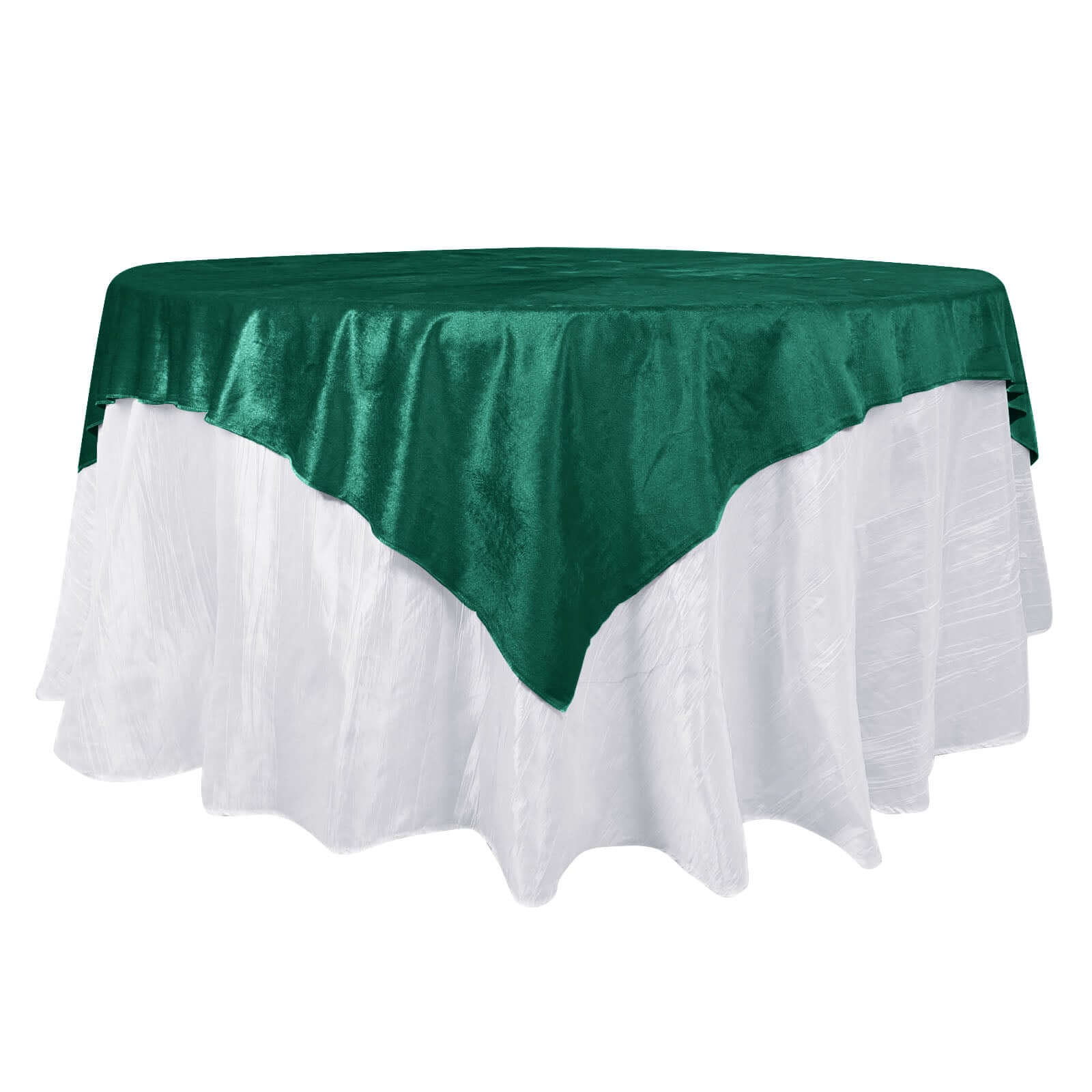 Velvet 72"x72" Table Overlay Square Tablecloth Hunter Emerald Green - Premium Soft Finish Table Topper Pro Linens