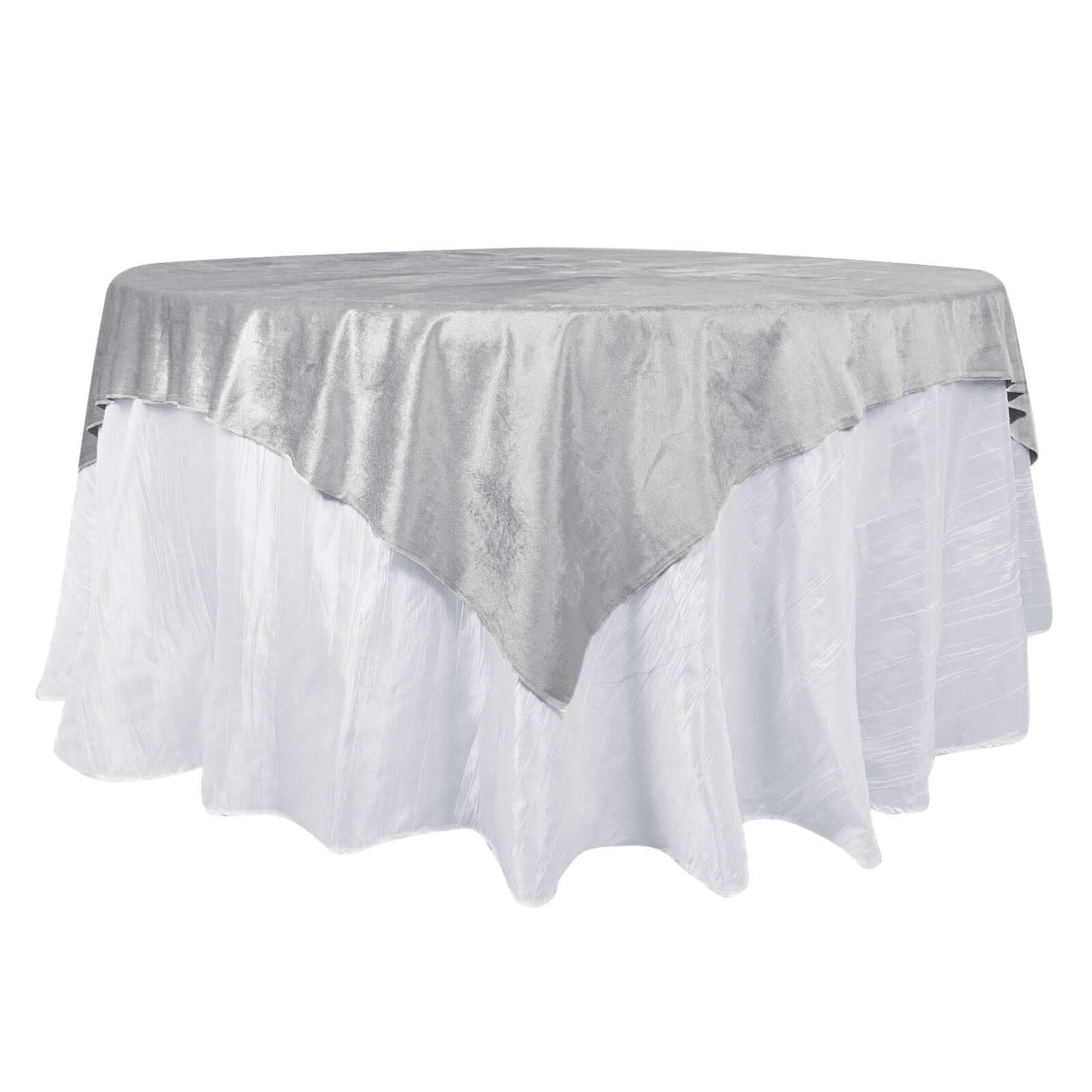 Velvet 72"x72" Table Overlay Square Tablecloth Silver - Premium Soft Finish for Sophisticated Celebrations Pro Linens