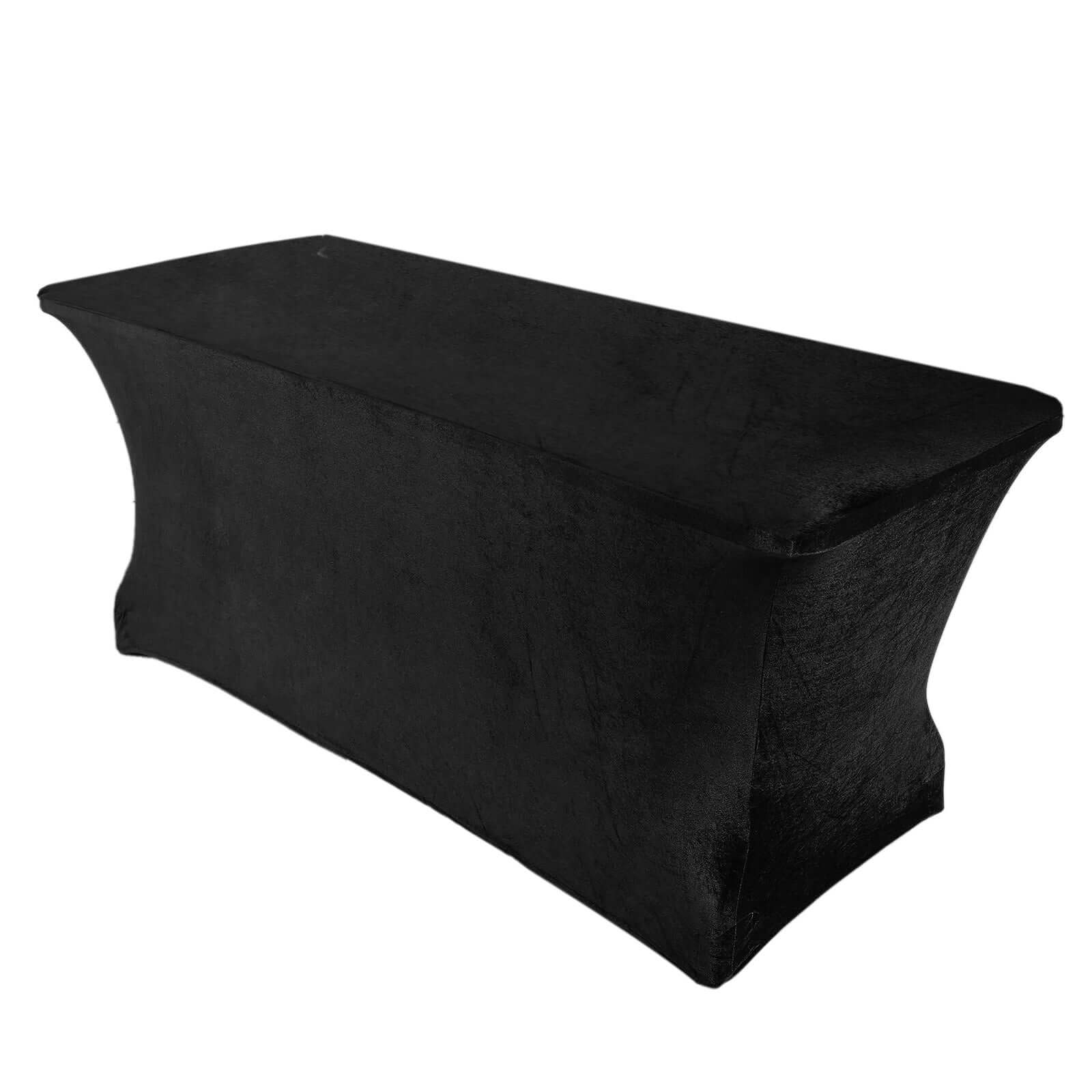 Velvet Spandex 6ft Rectangle Tablecloth Black - Fitted Wrinkle - Free Design for 72"x30" Tables - Pro Linens