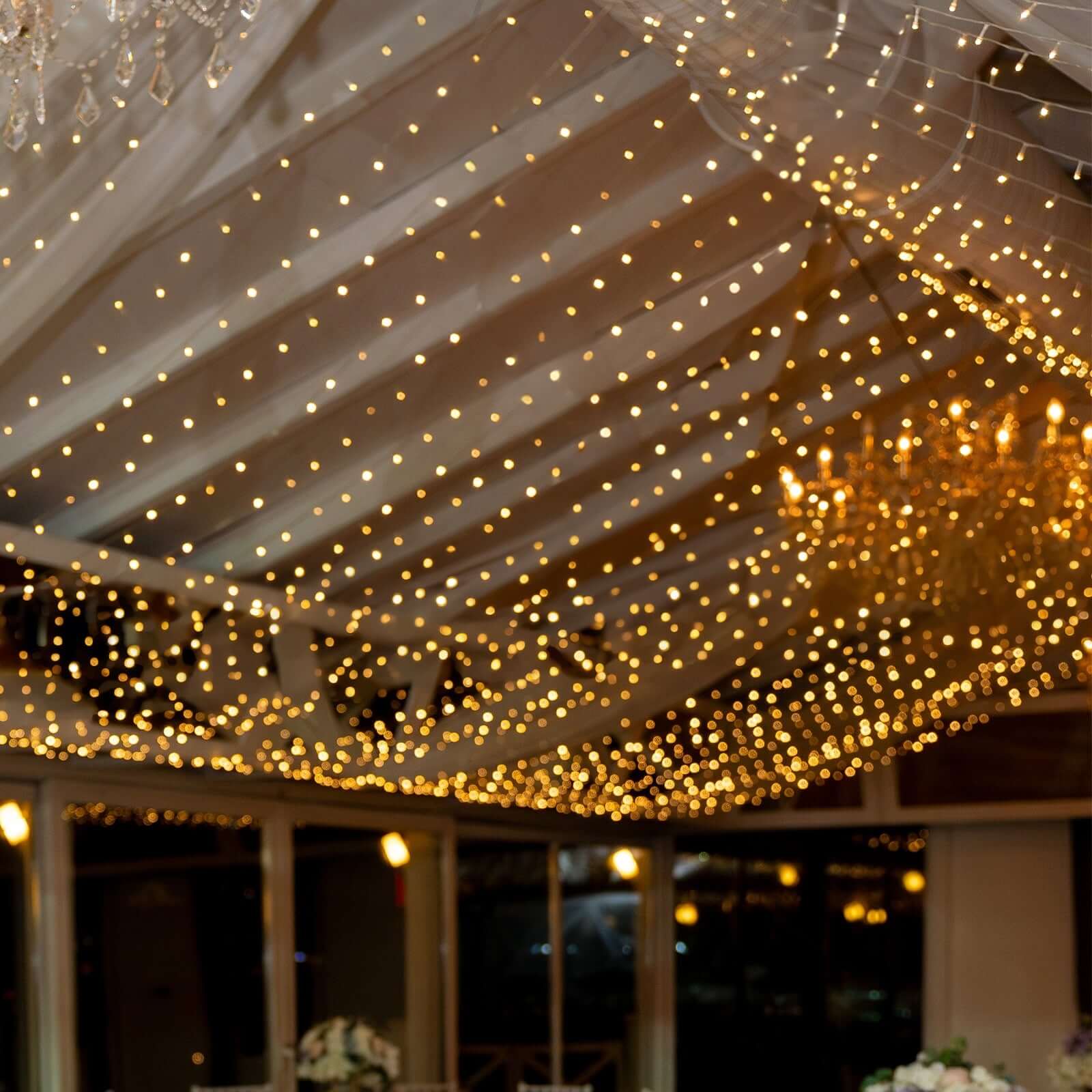 Warm White 600 LED Twinkle Fairy Lights with 8 Modes, Plug In Connectable Curtain String Lights - 10ftx20ft Pro Linens