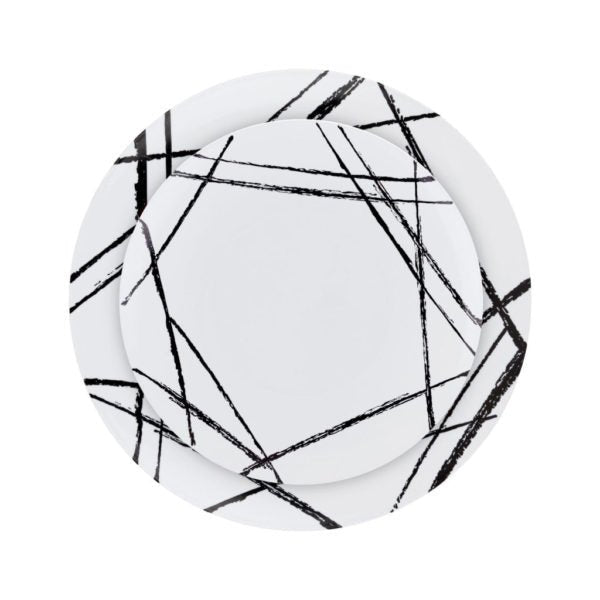 White and Black Round Plastic Plate 10 Pack - Brush Plate Pro Linens