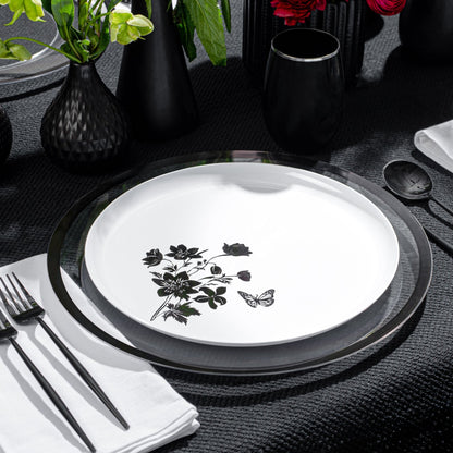 White and Black Round Plastic Plates - Garden Edge Plate Pro Linens