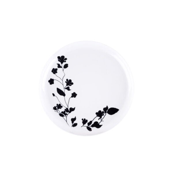 White and Black Round Plastic Plates - Garden Plate Pro Linens