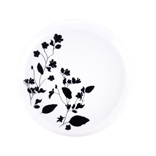 White and Black Round Plastic Plates - Garden Plate Pro Linens