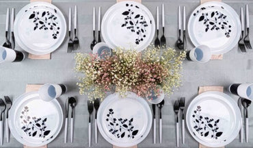 White and Black Round Plastic Plates - Garden Plate Pro Linens