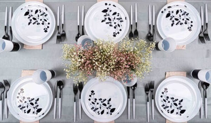 White and Black Round Plastic Plates - Garden Plate Pro Linens