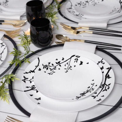 White and Black Round Plastic Plates - Spring Plate Pro Linens