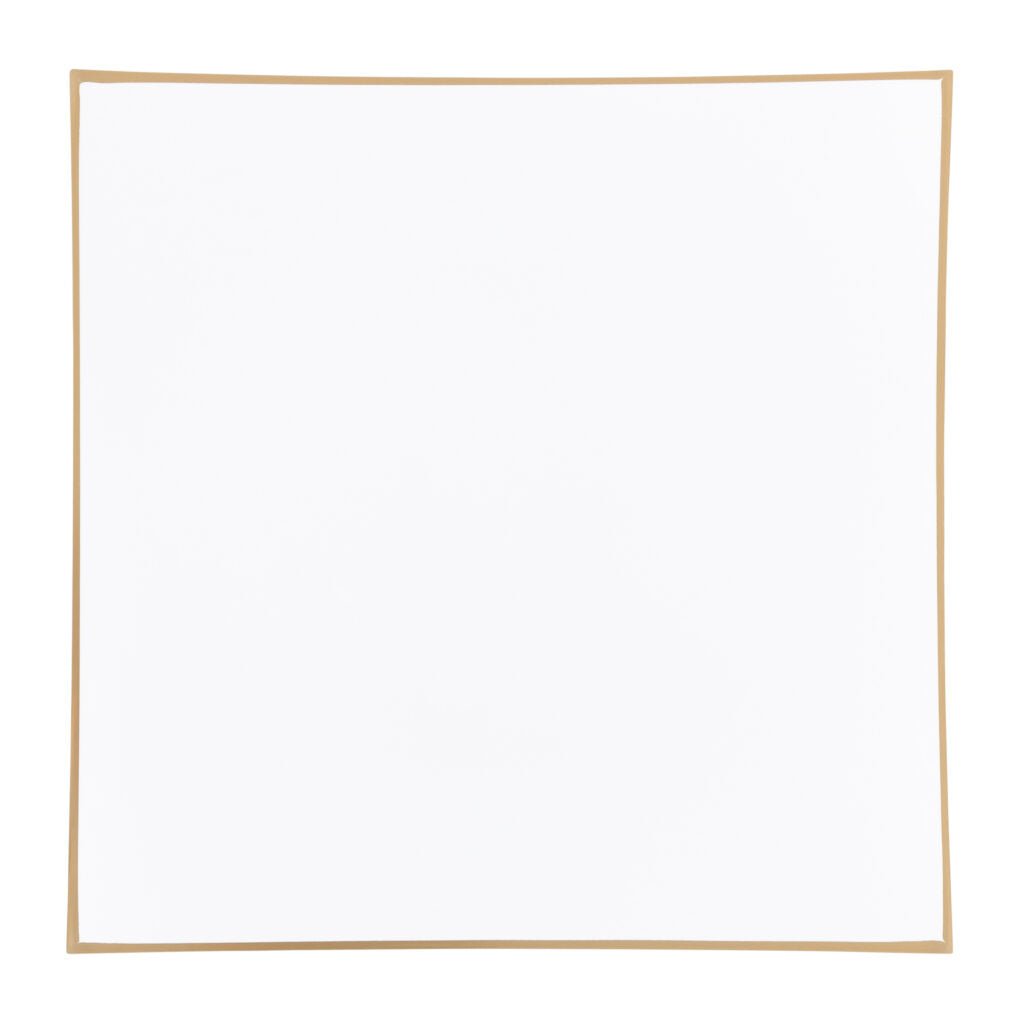 White and Gold Flat 13″ Square Plastic Charger Plate - 4 Count - Pro Linens