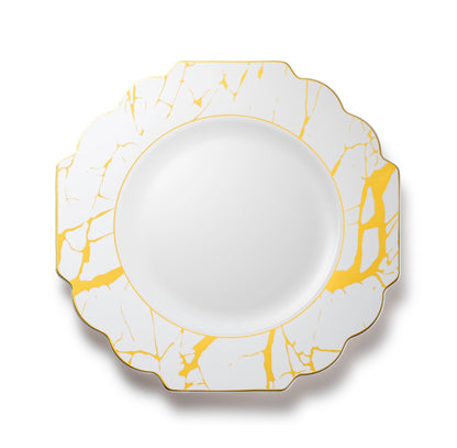 White and Gold Marble Plastic Plates 10 Pack - Grand Plate Pro Linens