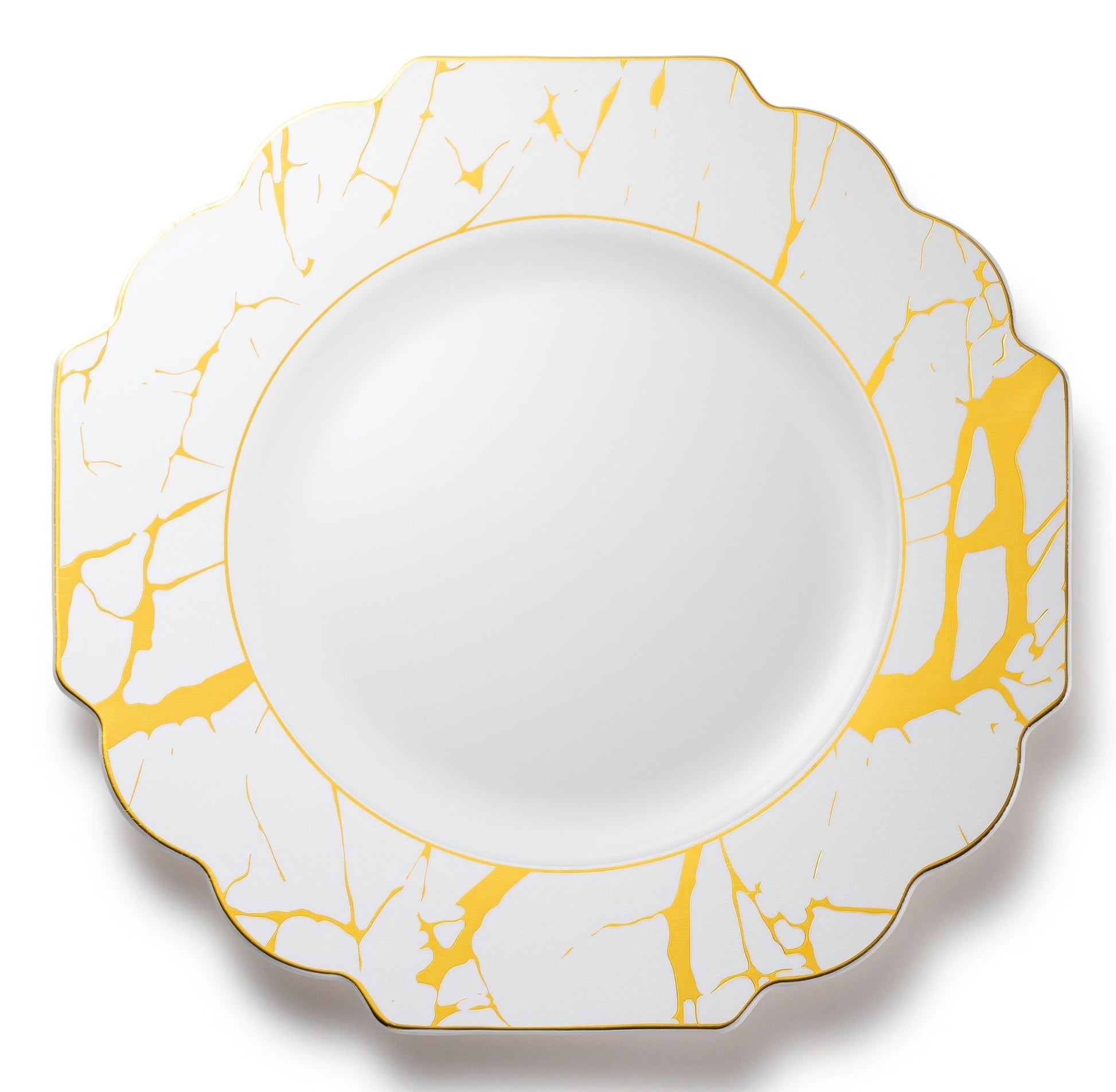 White and Gold Marble Plastic Plates 10 Pack - Grand Plate Pro Linens