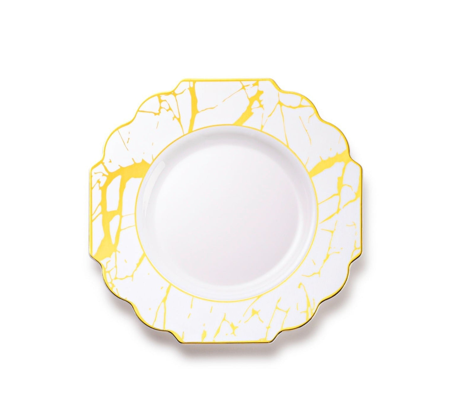 White and Gold Marble Plastic Plates 10 Pack - Grand Plate Pro Linens