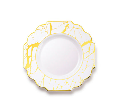 White and Gold Marble Plastic Plates 10 Pack - Grand Plate Pro Linens