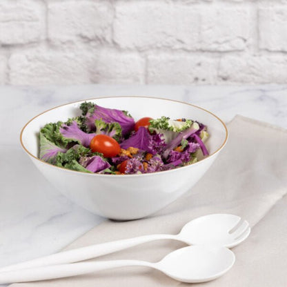 White and Gold Organic Plastic Salad Bowl - 2 Pack Serving Bowl Pro Linens