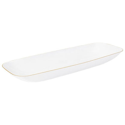 White and Gold Organic Rectangular Plastic Salad Bowl - 1 Count Serving Bowl Pro Linens