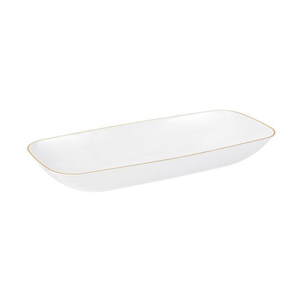 White and Gold Organic Rectangular Plastic Salad Bowl - 1 Count Serving Bowl Pro Linens