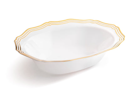 White and Gold Oval Plastic Serving Bowls 2 Pack - Aristocrat Serving Bowl Pro Linens