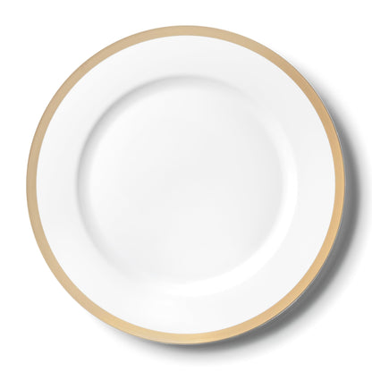 White and Gold Rim 13″ Round Plastic Charger Plate - 4 Pack - Pro Linens