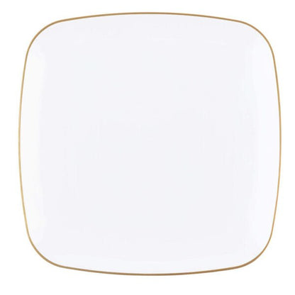 White and Gold Rim Square Plastic Plates 10 Pack - Organic Plate Pro Linens