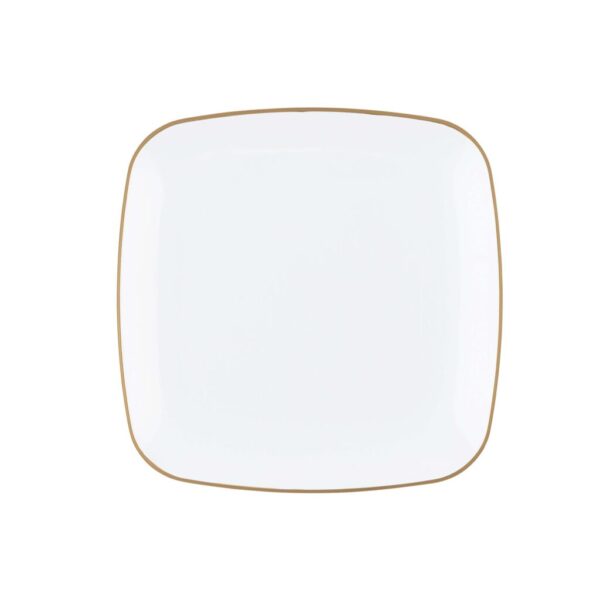 White and Gold Rim Square Plastic Plates 10 Pack - Organic Plate Pro Linens