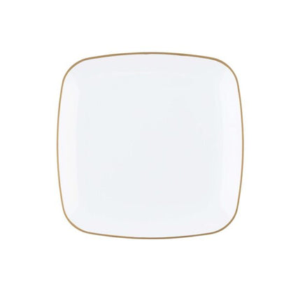 White and Gold Rim Square Plastic Plates 10 Pack - Organic Plate Pro Linens