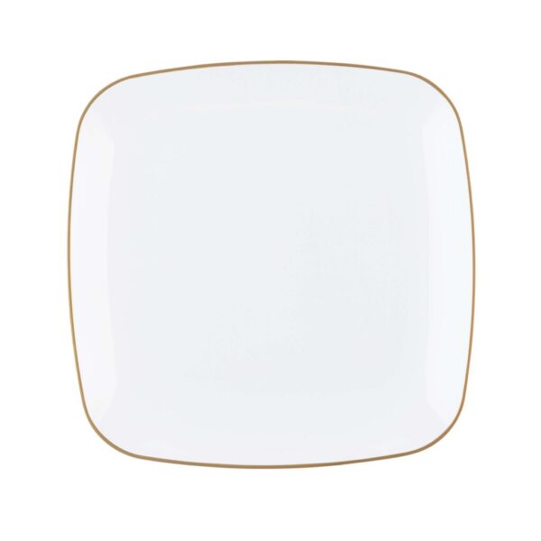 White and Gold Rim Square Plastic Plates 10 Pack - Organic Plate Pro Linens