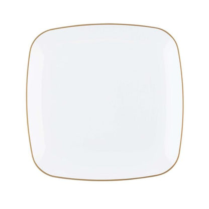 White and Gold Rim Square Plastic Plates 10 Pack - Organic Plate Pro Linens