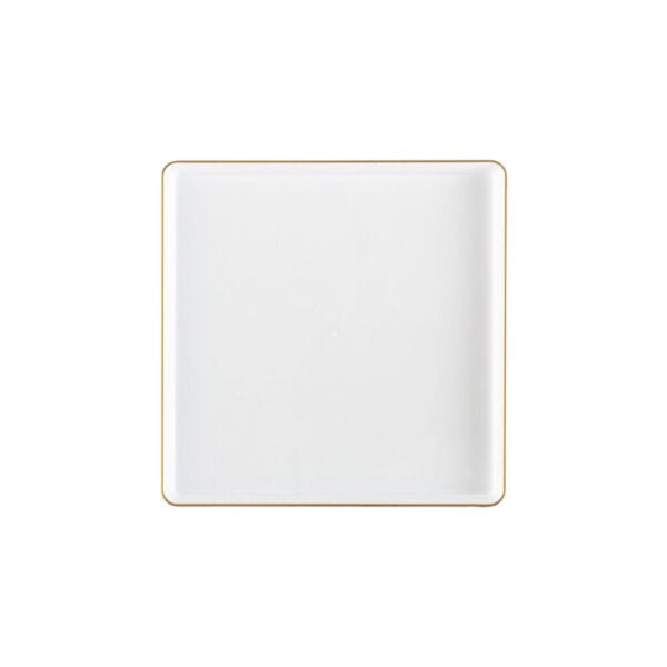 White and Gold Rim Square Plastic Plates - Square Edge Plate Pro Linens