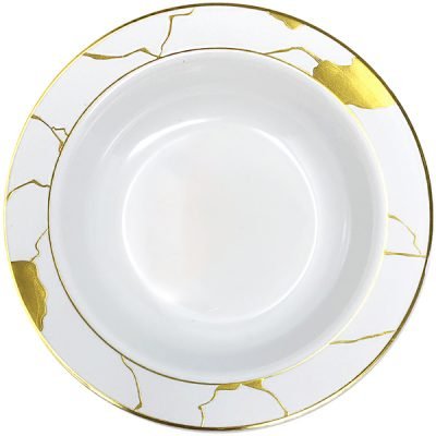 White and Gold Round Plastic Bowls 10 Pack - Marble Soup & Dessert Bowls Pro Linens