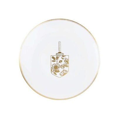 White and Gold Round Plastic Plate 10 Pack - Chanukah Plate Pro Linens